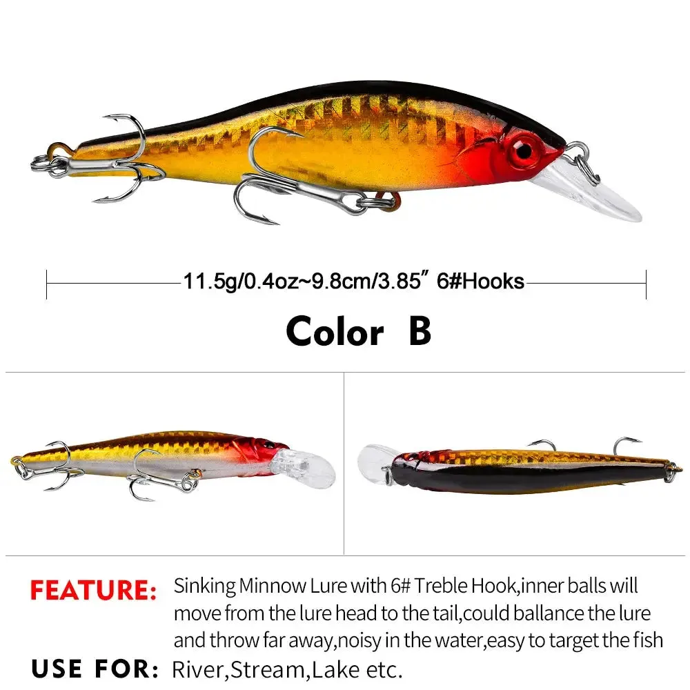 Lureswholesale® Sinking Minnow Crank Bait With Treble Hook