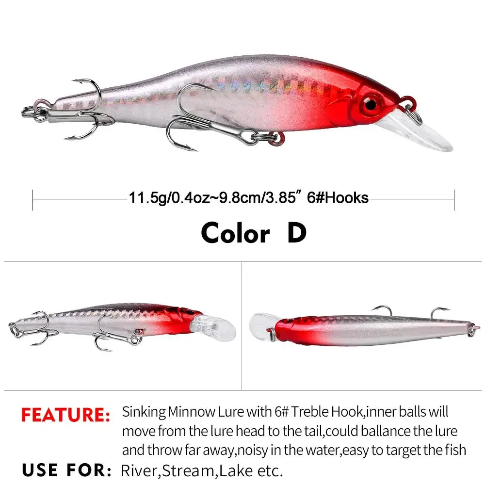 Lureswholesale® Sinking Minnow Crank Bait With Treble Hook