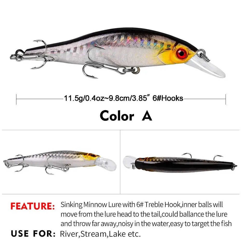 Lureswholesale® Sinking Minnow Crank Bait With Treble Hook