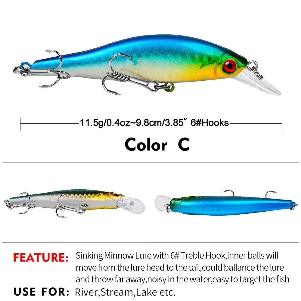 Lureswholesale® Sinking Minnow Crank Bait With Treble Hook