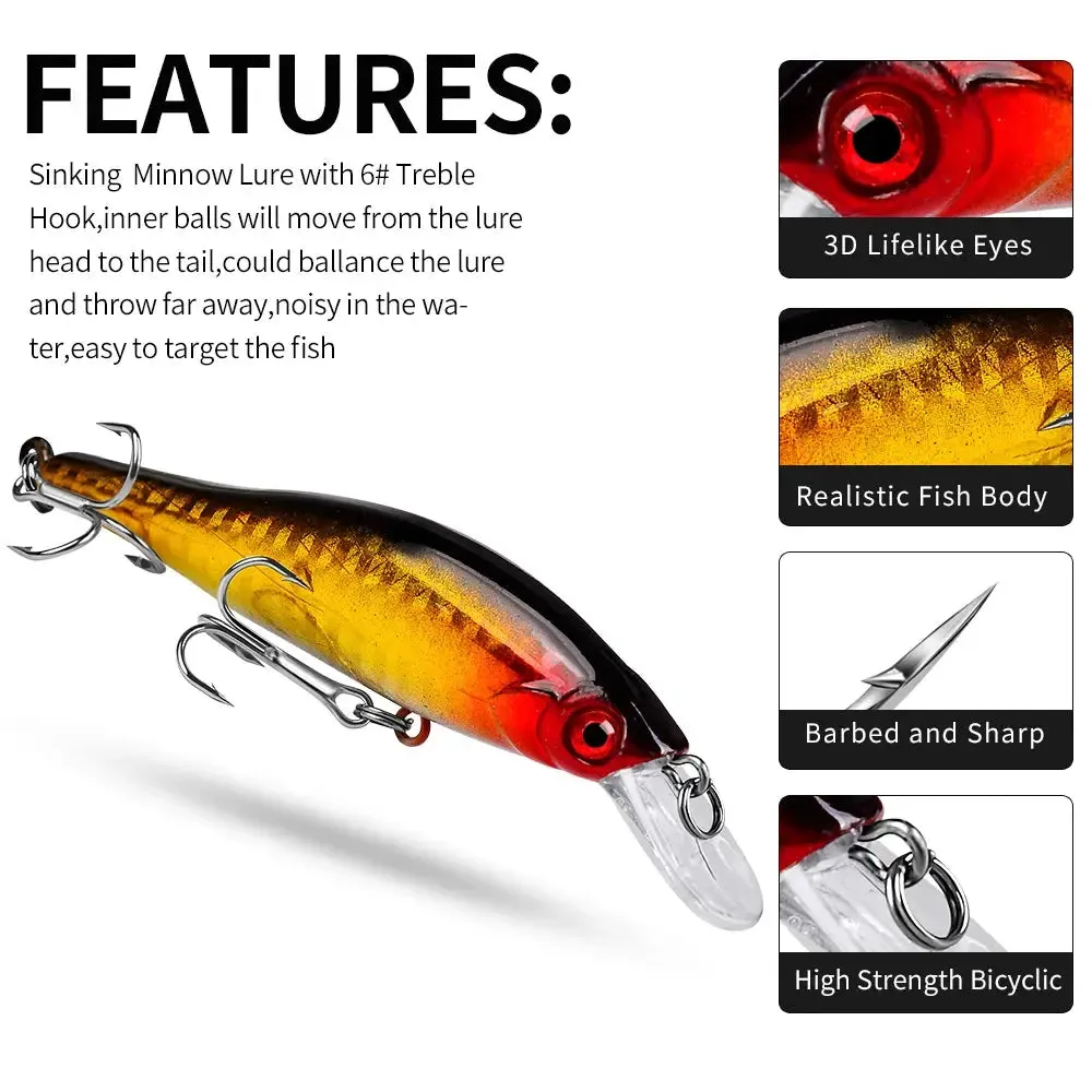 Lureswholesale® Sinking Minnow Crank Bait With Treble Hook