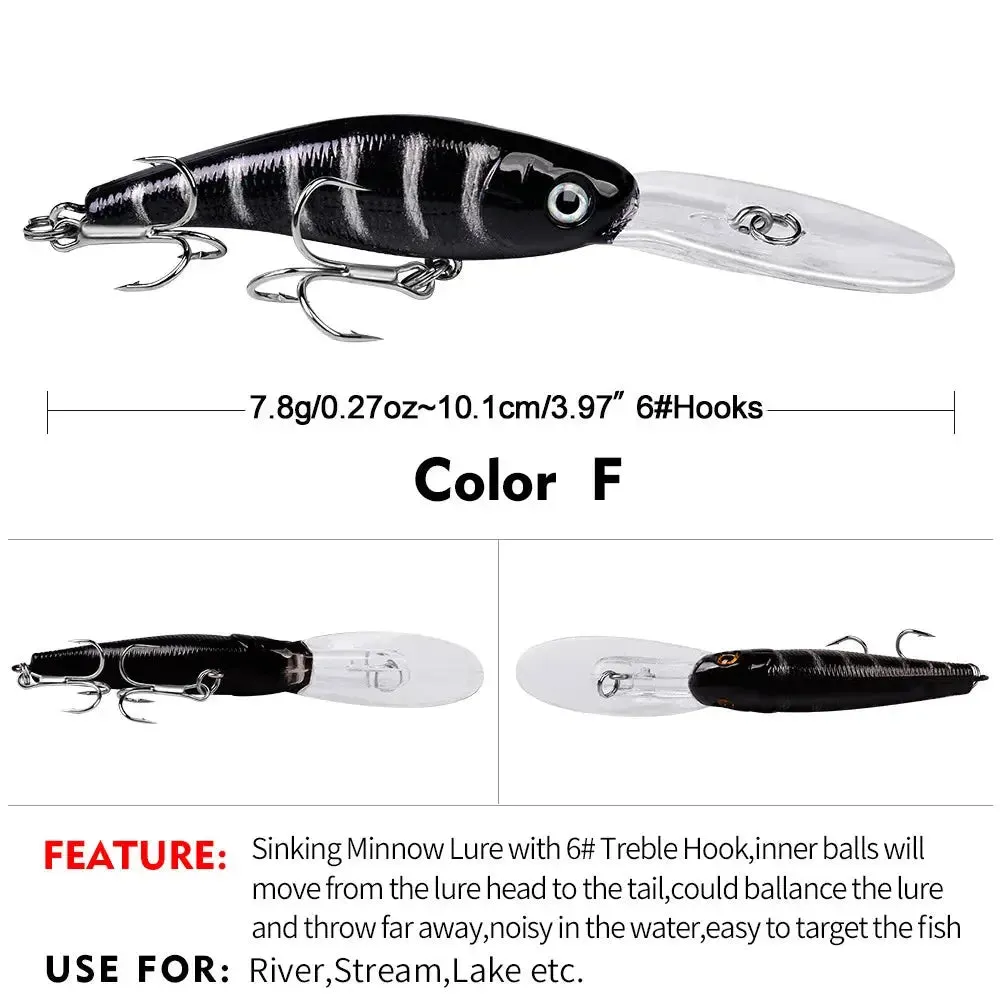 Lureswholesale® Sinking Minnow Fishing Lure with Treble Hooks 3D Eyes