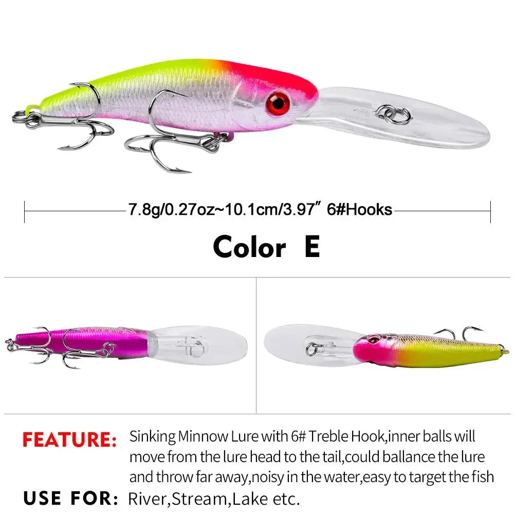 Lureswholesale® Sinking Minnow Fishing Lure with Treble Hooks 3D Eyes