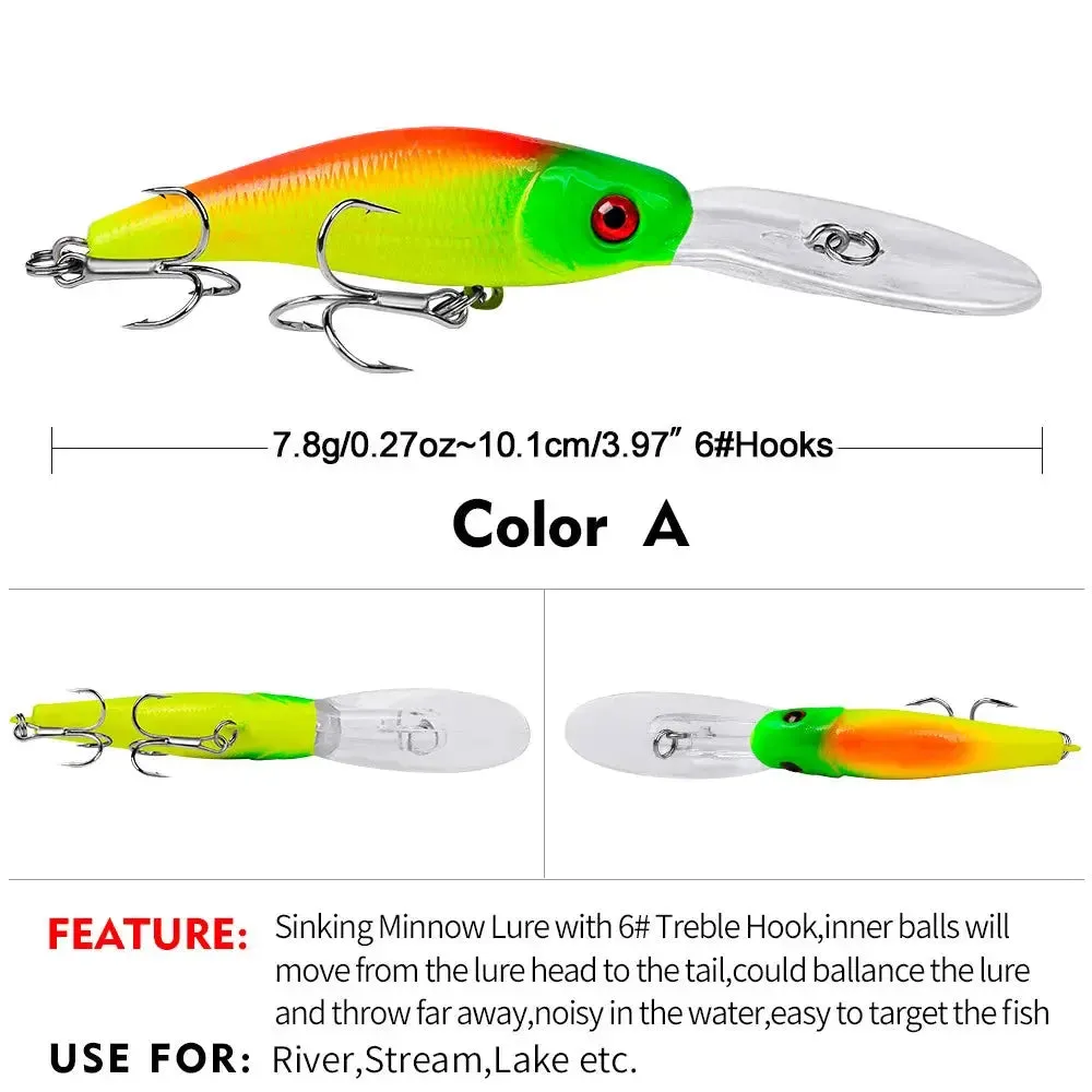 Lureswholesale® Sinking Minnow Fishing Lure with Treble Hooks 3D Eyes
