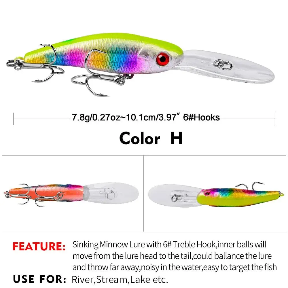Lureswholesale® Sinking Minnow Fishing Lure with Treble Hooks 3D Eyes