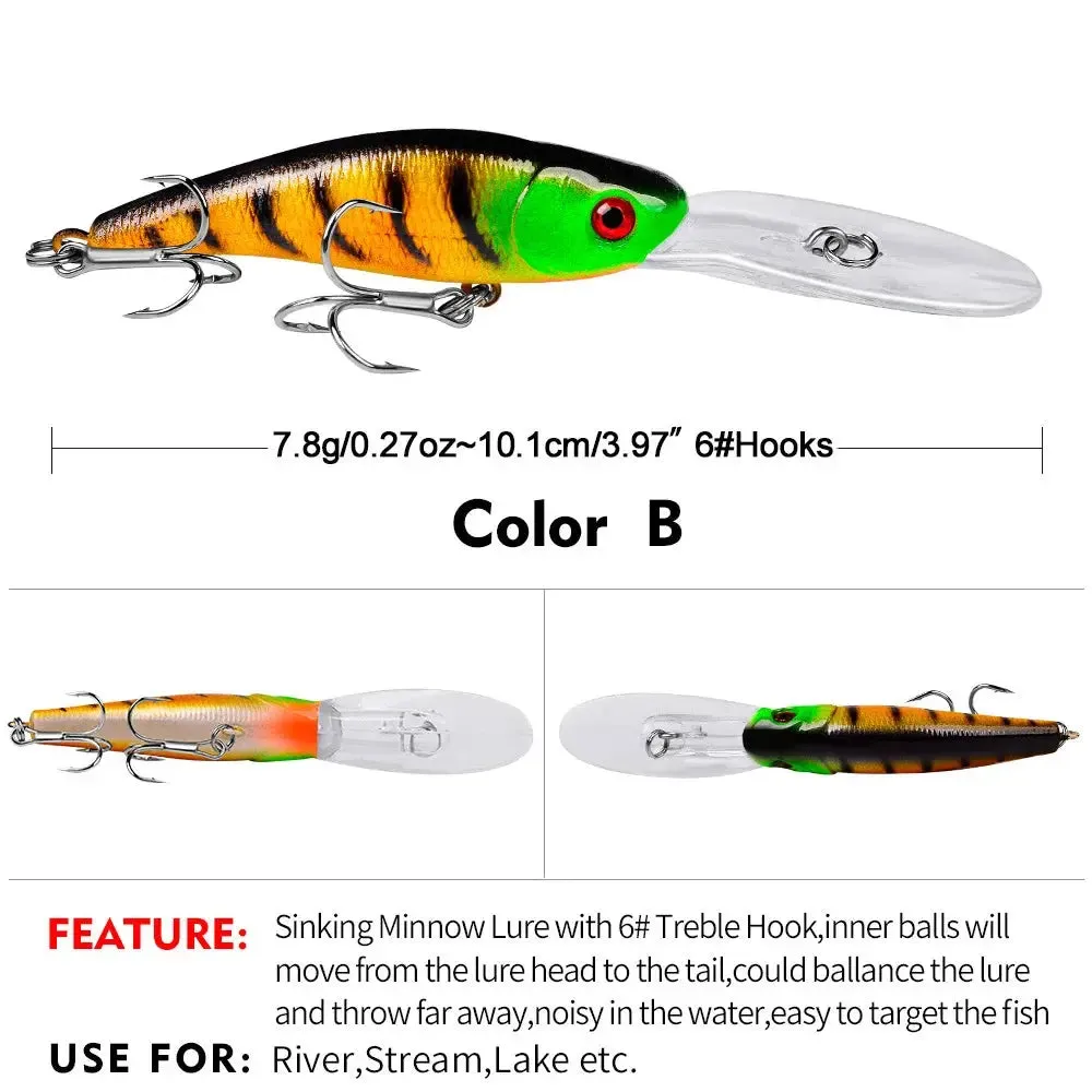 Lureswholesale® Sinking Minnow Fishing Lure with Treble Hooks 3D Eyes