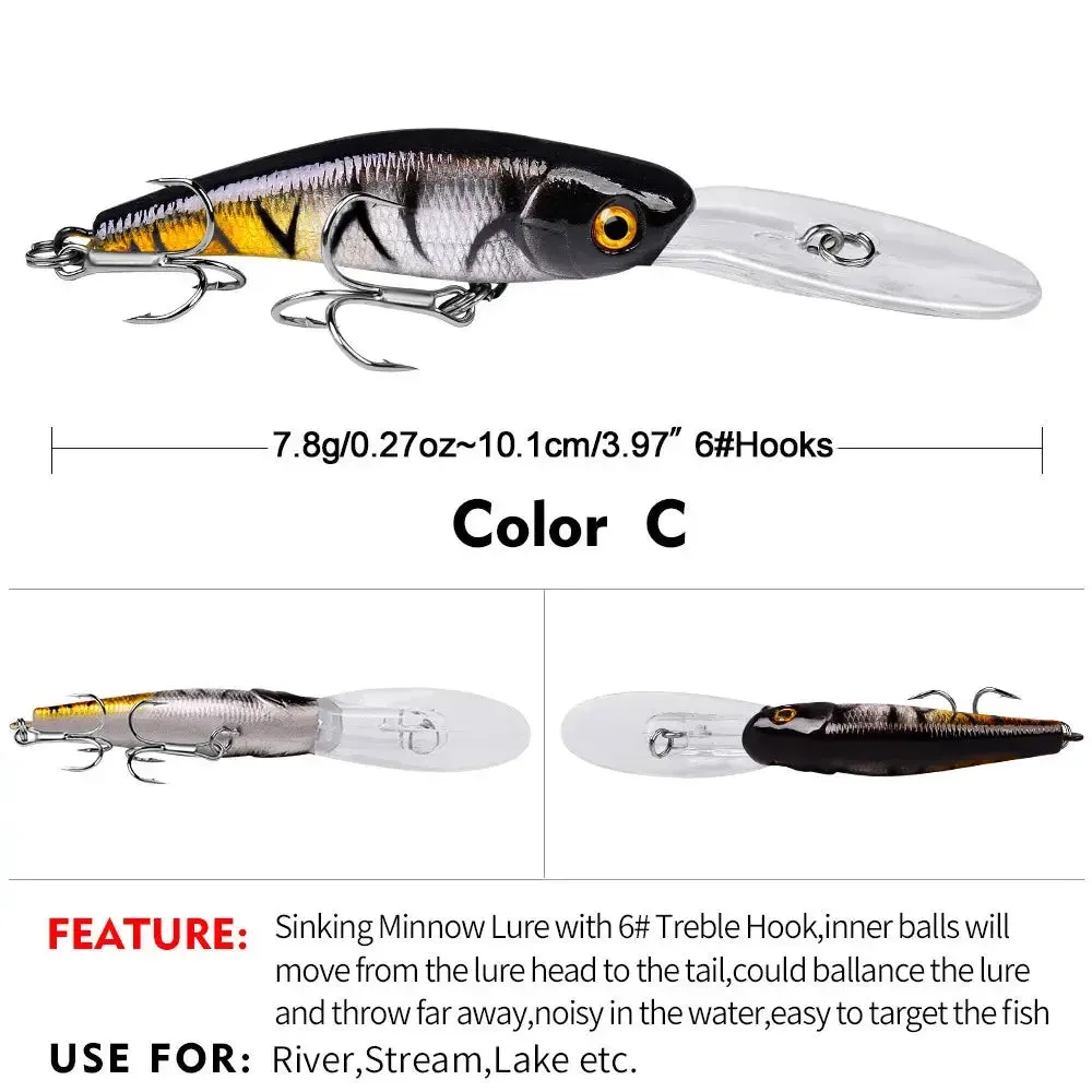 Lureswholesale® Sinking Minnow Fishing Lure with Treble Hooks 3D Eyes
