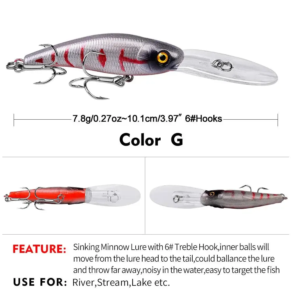 Lureswholesale® Sinking Minnow Fishing Lure with Treble Hooks 3D Eyes