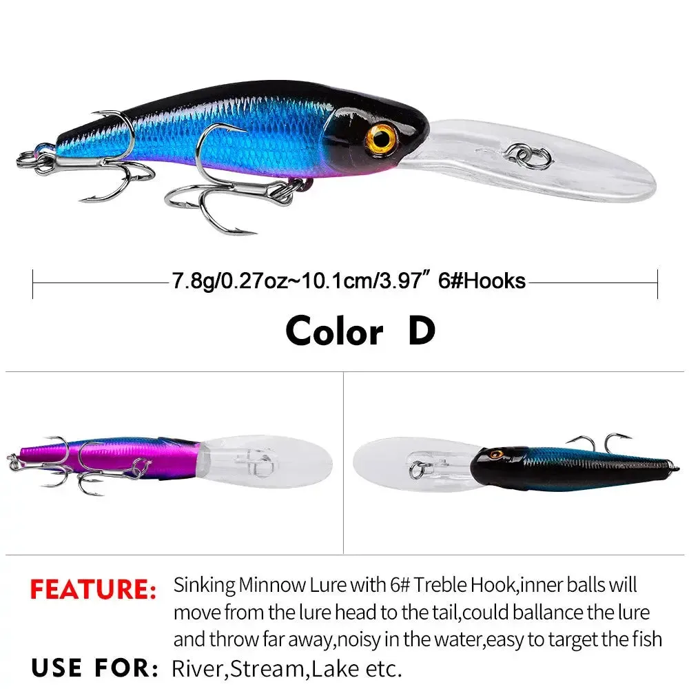Lureswholesale® Sinking Minnow Fishing Lure with Treble Hooks 3D Eyes