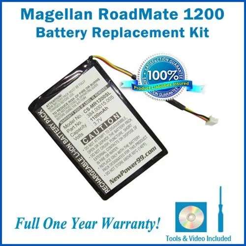 Magellan RoadMate 1200 Battery Replacement Kit with Tools, Video Instructions and Extended Life Battery