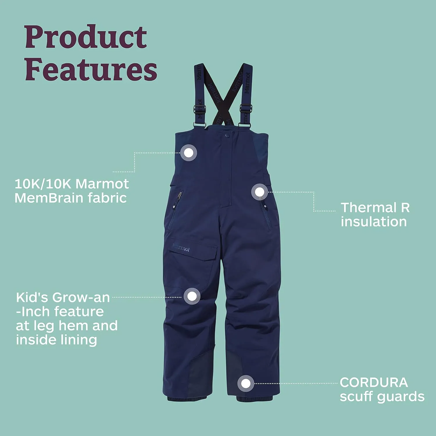 MARMOT Kid's Rosco Bib - Snow Pants for Kids, Winter Pants for Skiing, Snowboarding, School, and Winter Play