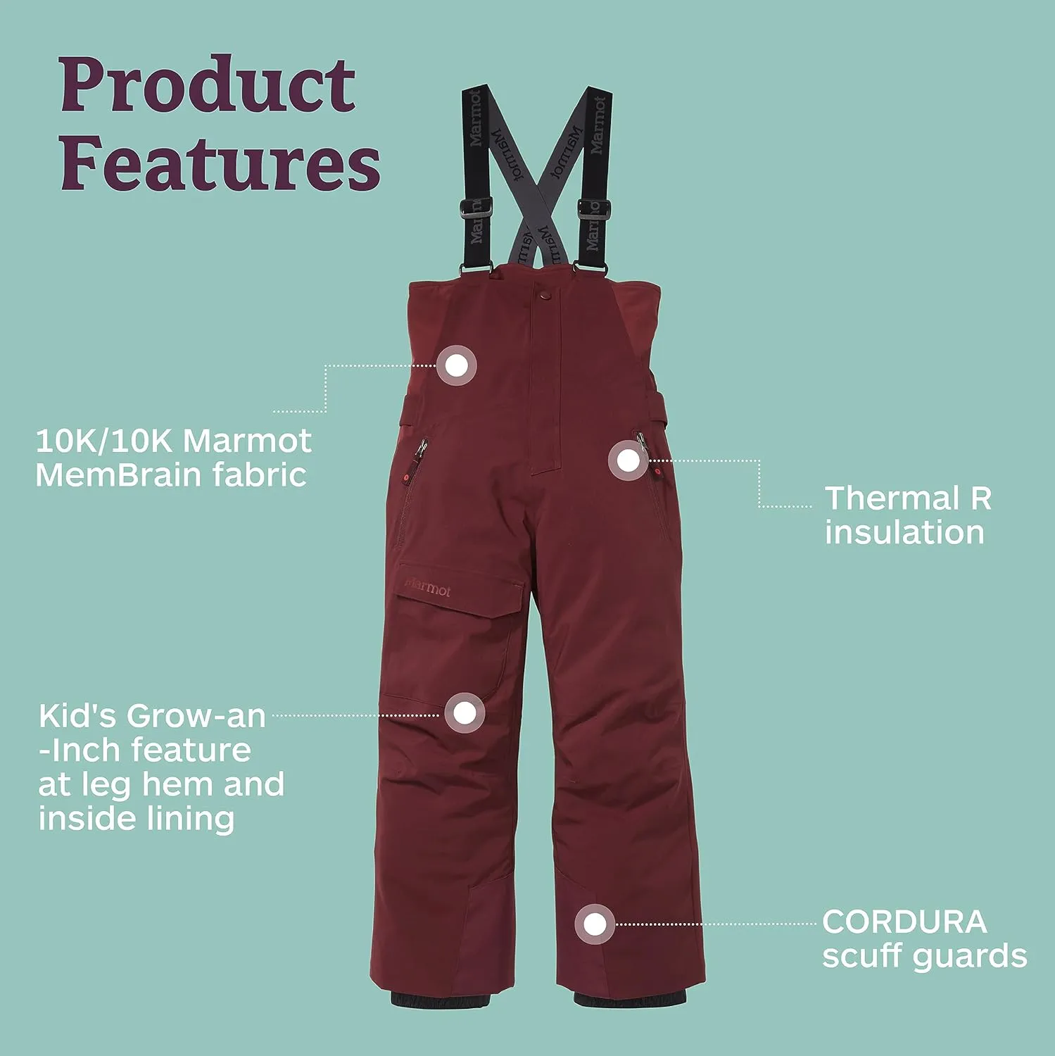 MARMOT Kid's Rosco Bib - Snow Pants for Kids, Winter Pants for Skiing, Snowboarding, School, and Winter Play