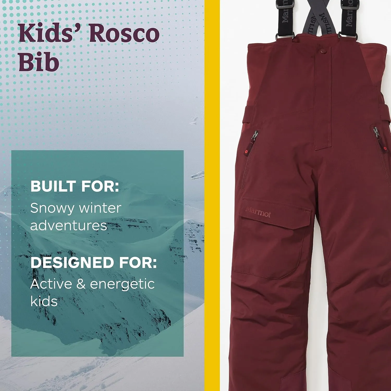 MARMOT Kid's Rosco Bib - Snow Pants for Kids, Winter Pants for Skiing, Snowboarding, School, and Winter Play