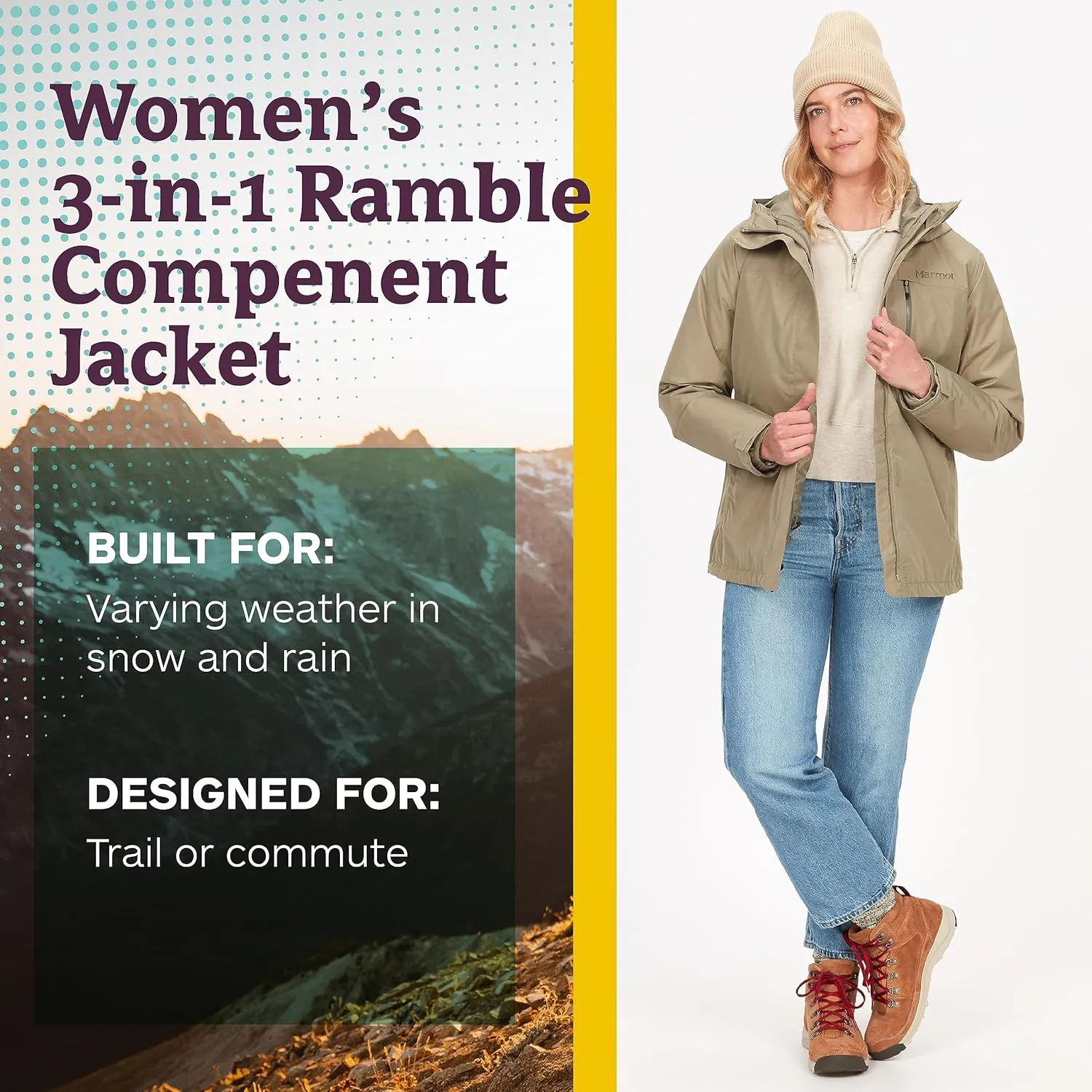 Marmot Women's Ramble 3-in-1 Component Jacket - Recycled Waterproof Shell with Hood and Removable Insulated Thermal R Liner