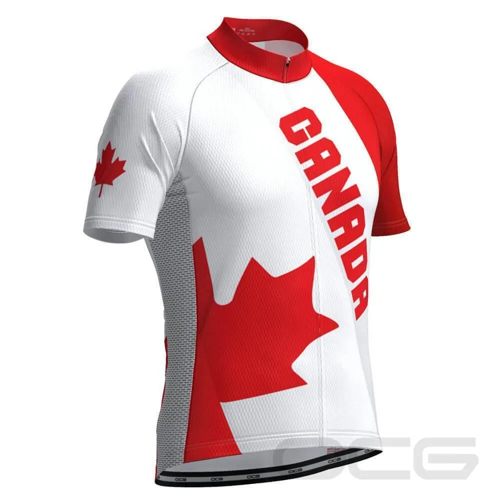 Men's Bold Canada Maple Leaf National Flag Short Sleeve Cycling Jersey