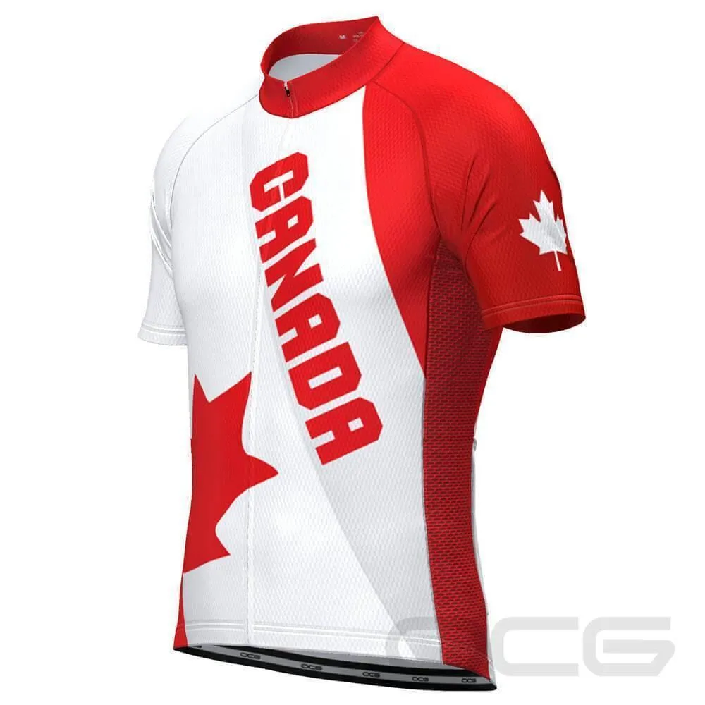Men's Bold Canada Maple Leaf National Flag Short Sleeve Cycling Jersey