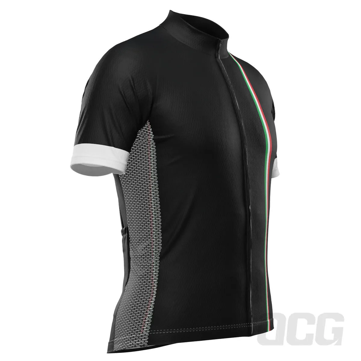 Men's Classic Italia Black Striped National Flag Short Sleeve Cycling Jersey