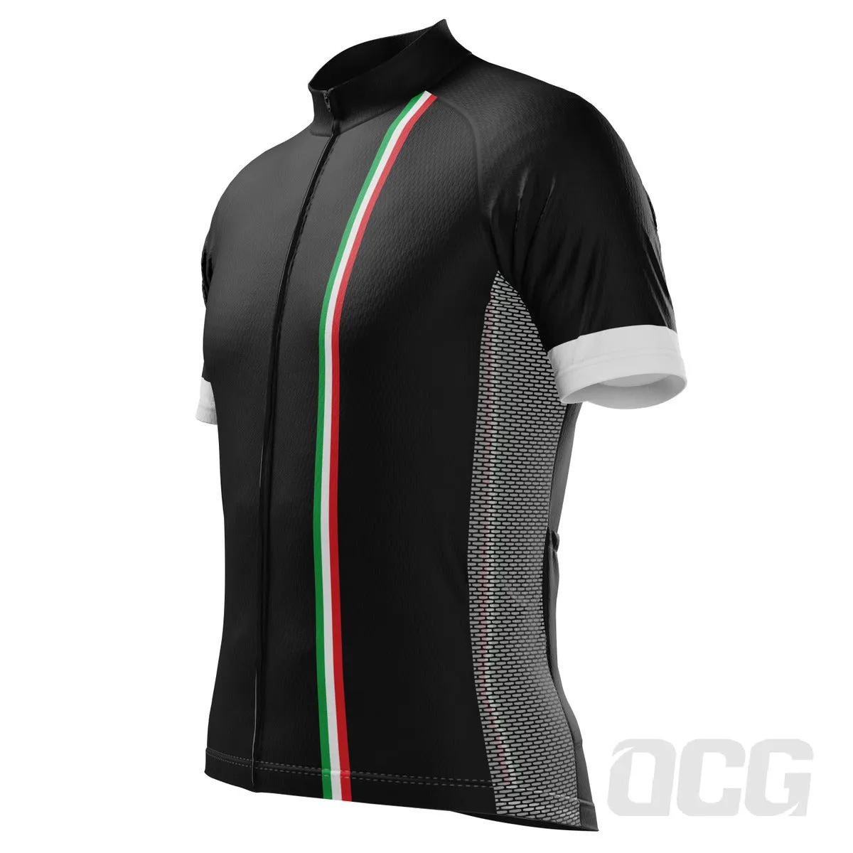 Men's Classic Italia Black Striped National Flag Short Sleeve Cycling Jersey