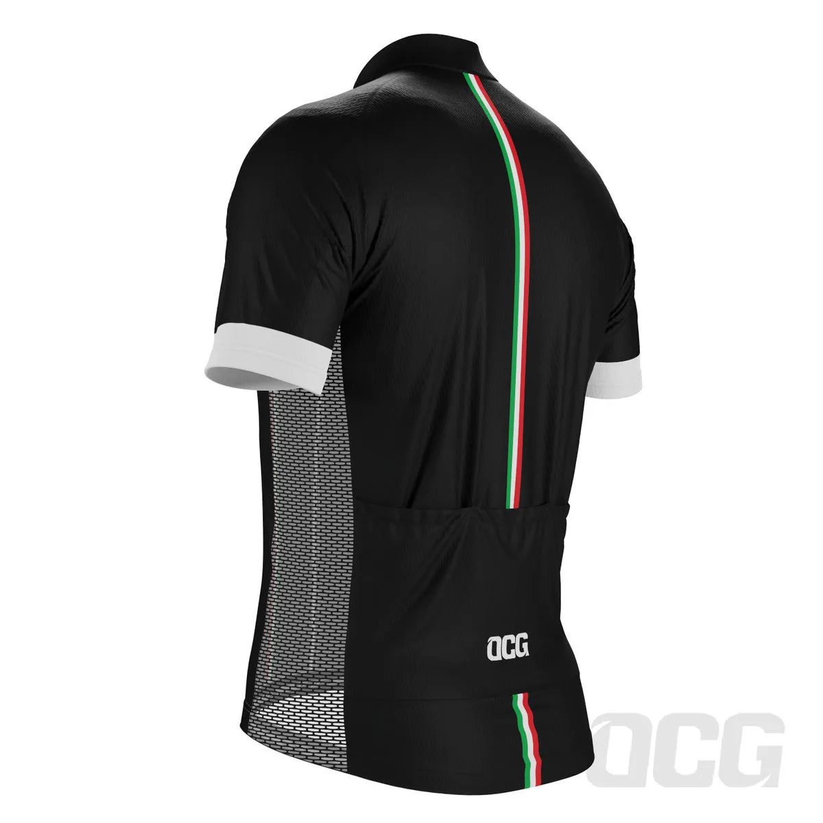 Men's Classic Italia Black Striped National Flag Short Sleeve Cycling Jersey