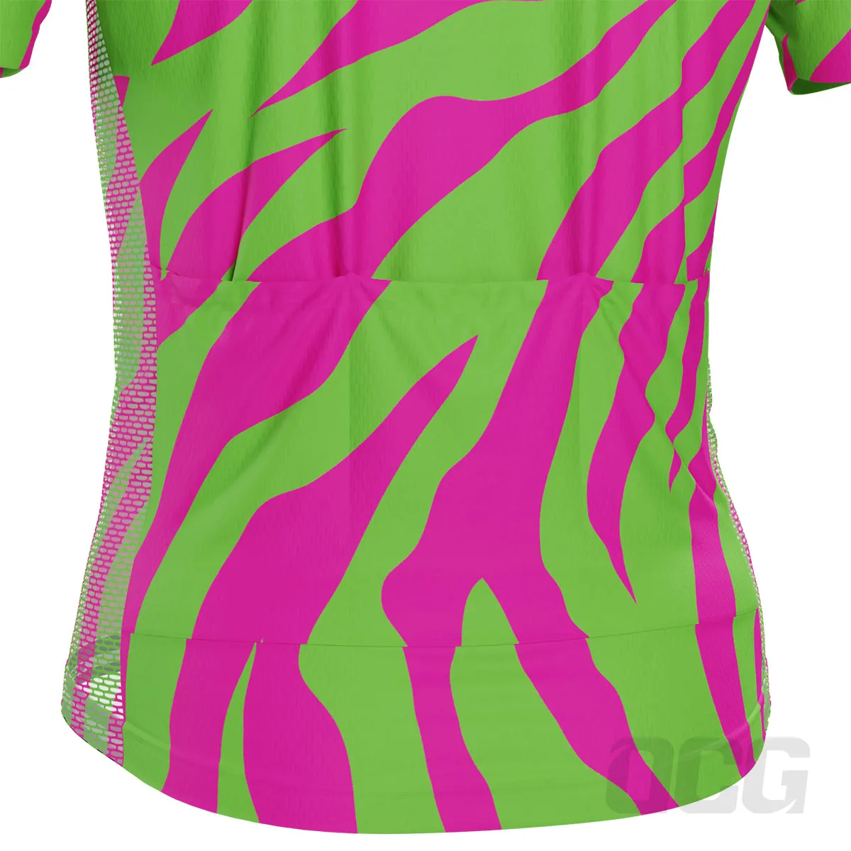 Men's Green & Pink Tiger Print Short Sleeve Cycling Jersey