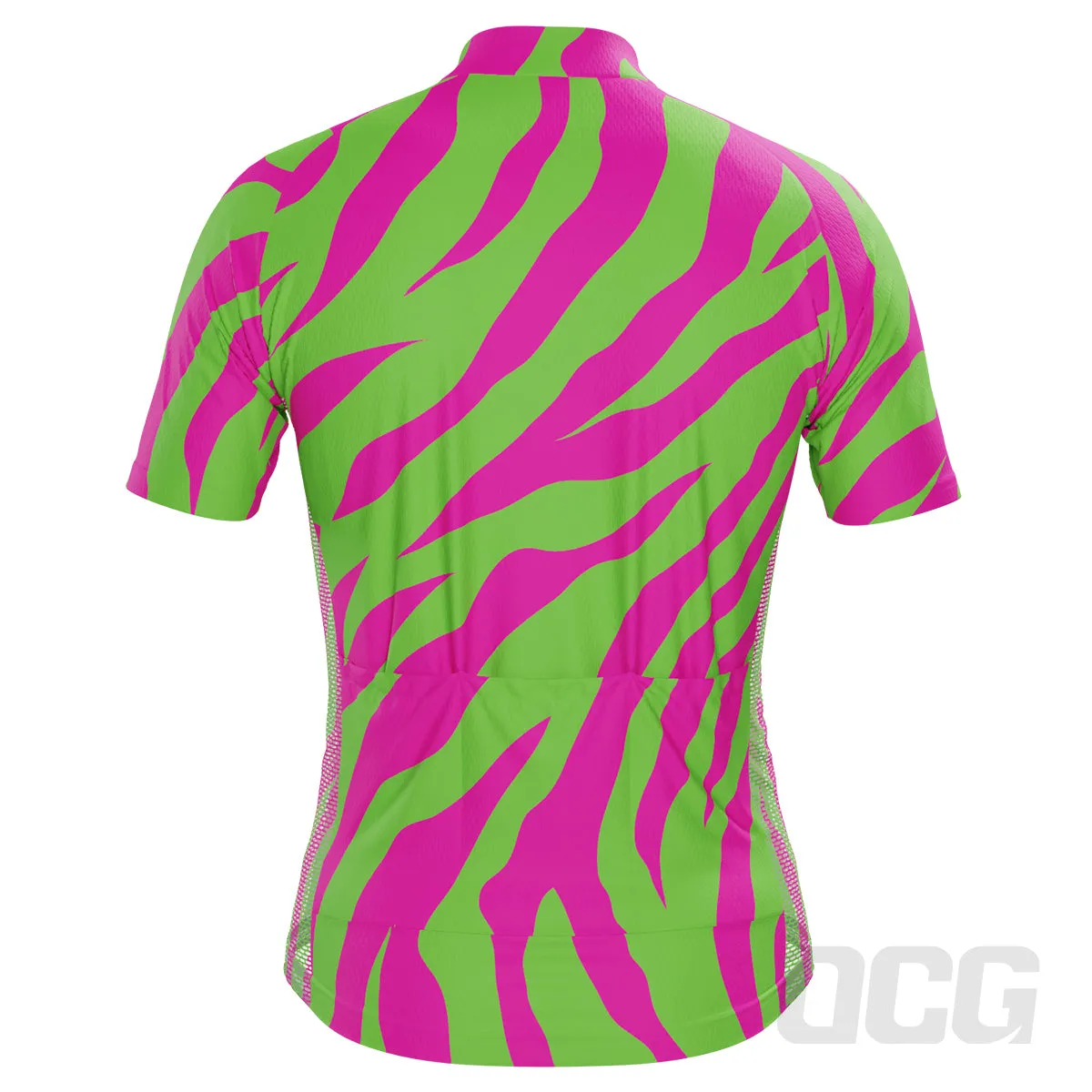Men's Green & Pink Tiger Print Short Sleeve Cycling Jersey