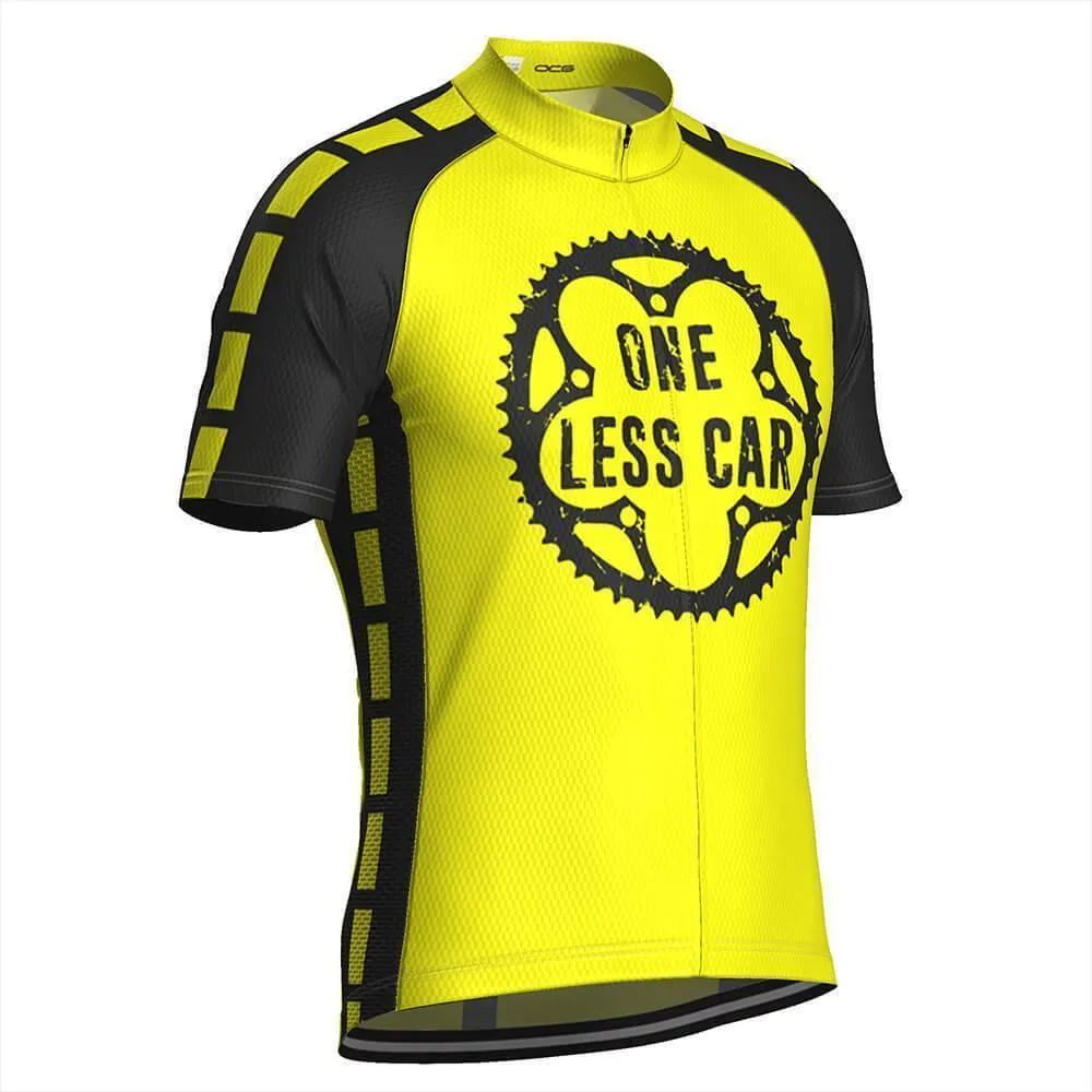 Men's High Viz Safety One Less Car Short Sleeve Cycling Jersey
