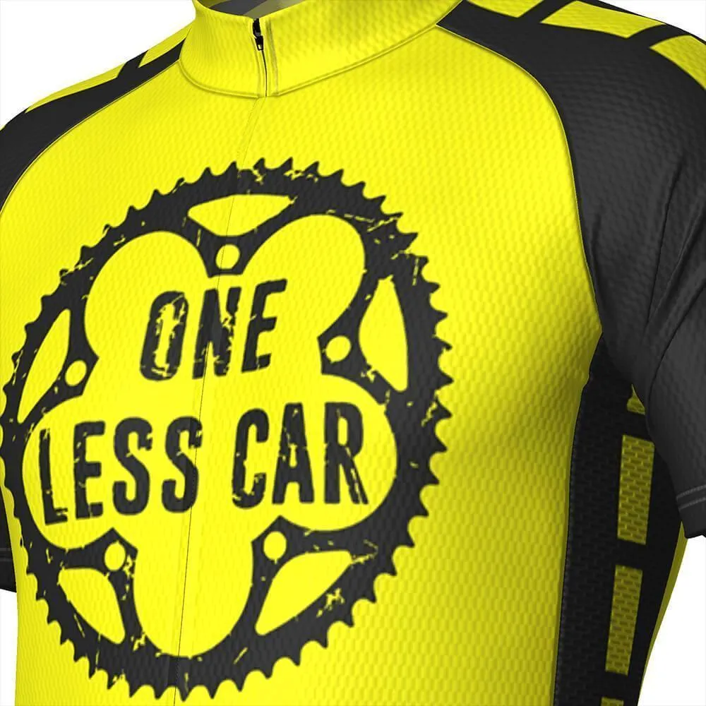 Men's High Viz Safety One Less Car Short Sleeve Cycling Jersey