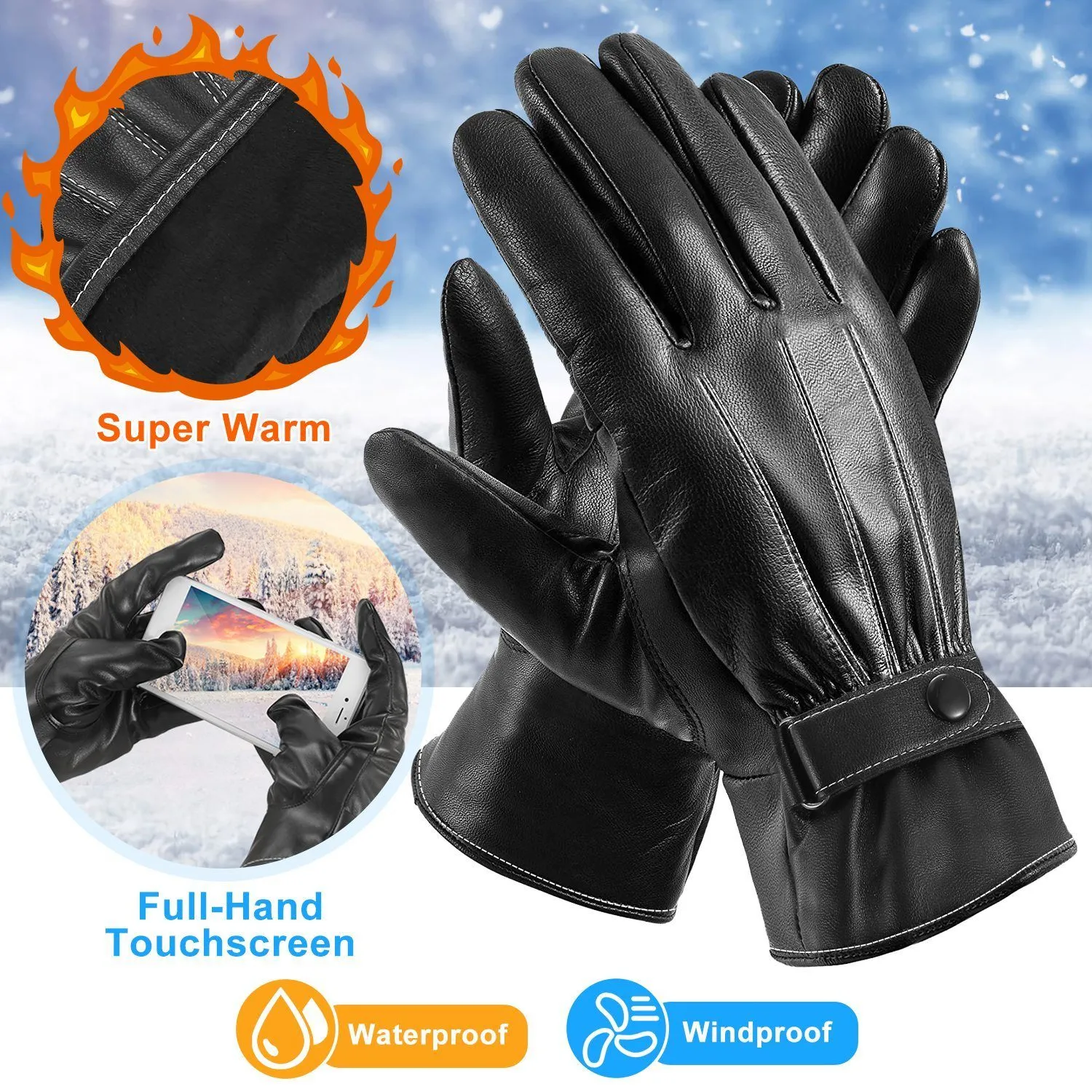 Men's Leather Winter Gloves Touchscreen