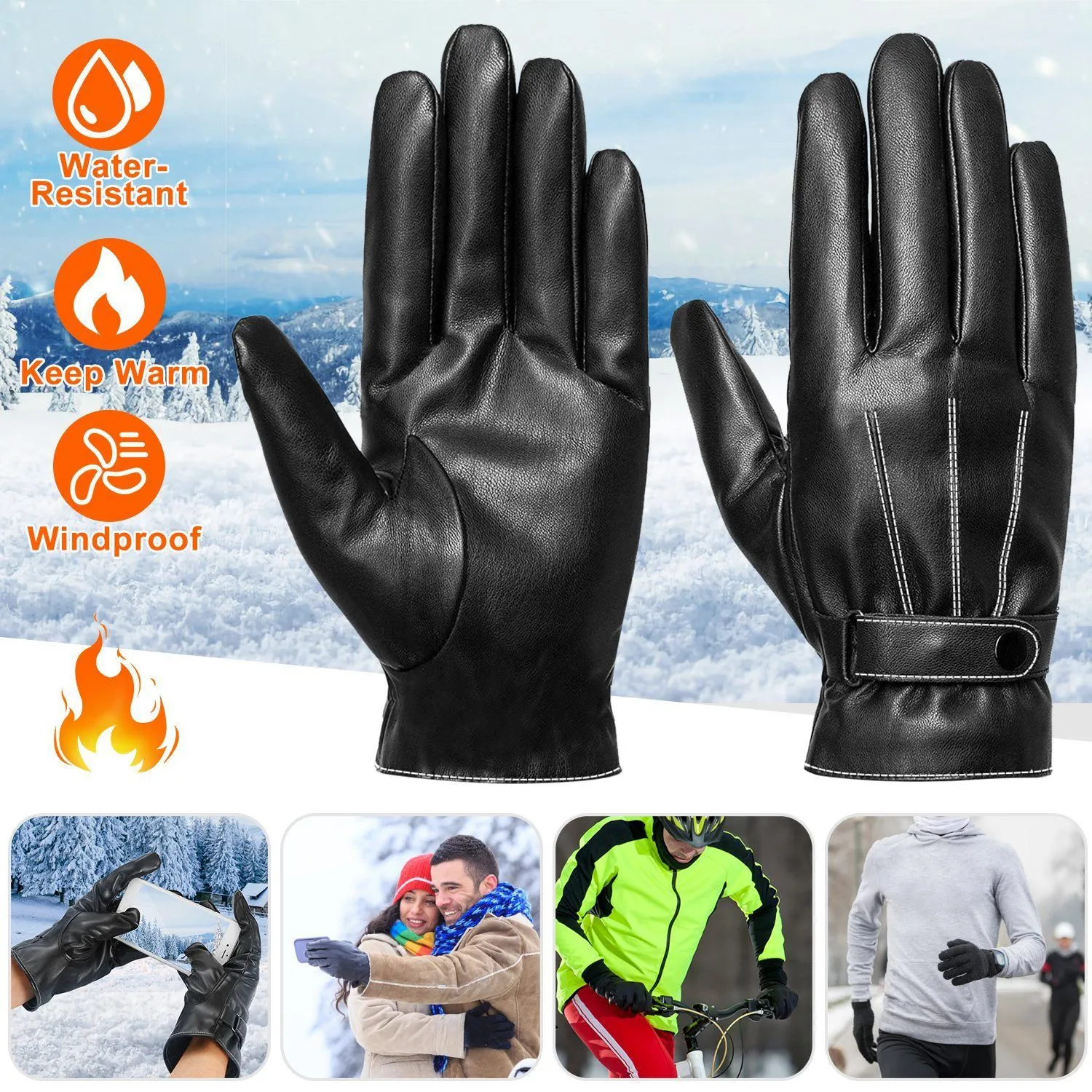 Men's Leather Winter Gloves Touchscreen