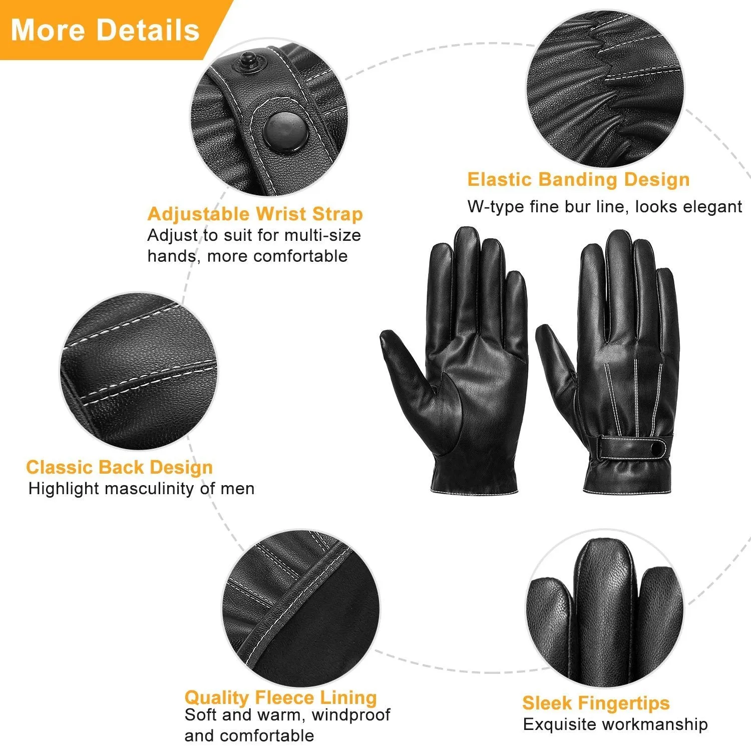 Men's Leather Winter Gloves Touchscreen