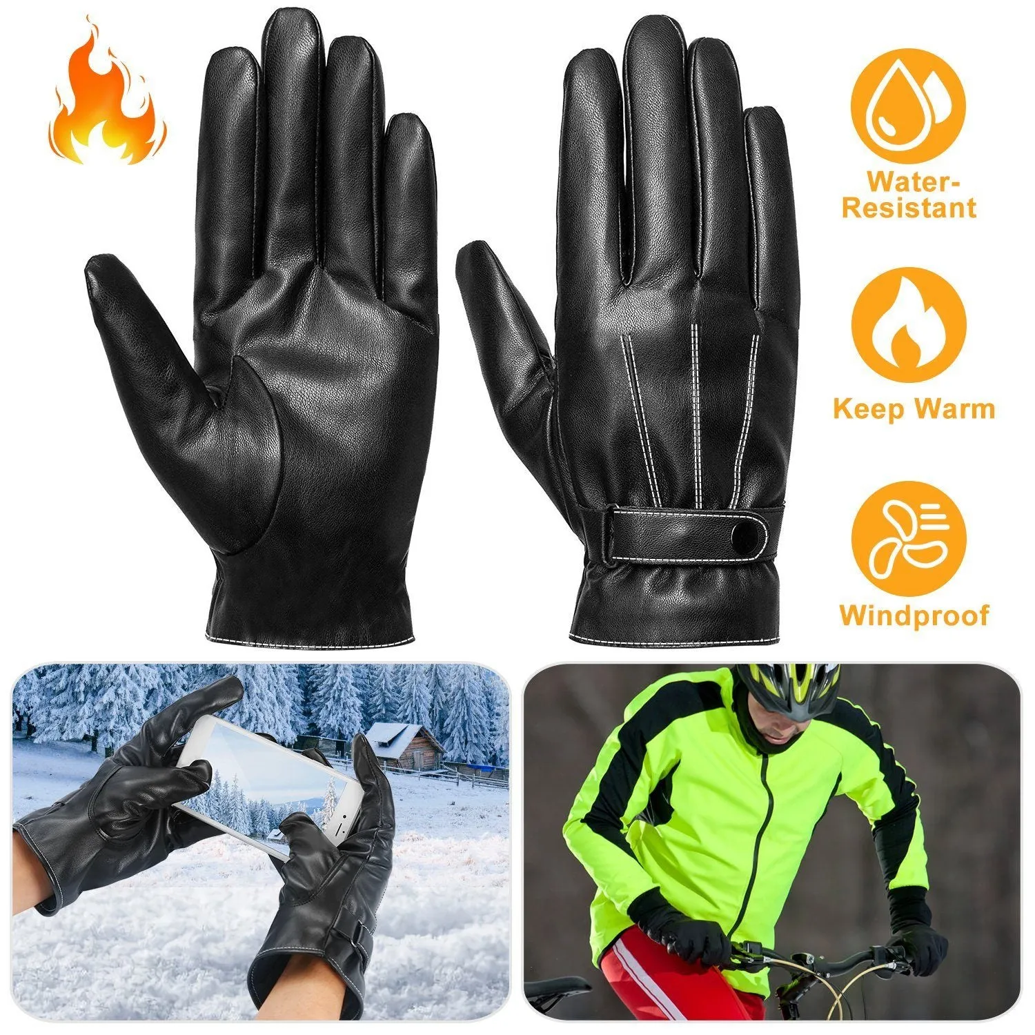 Men's Leather Winter Gloves Touchscreen