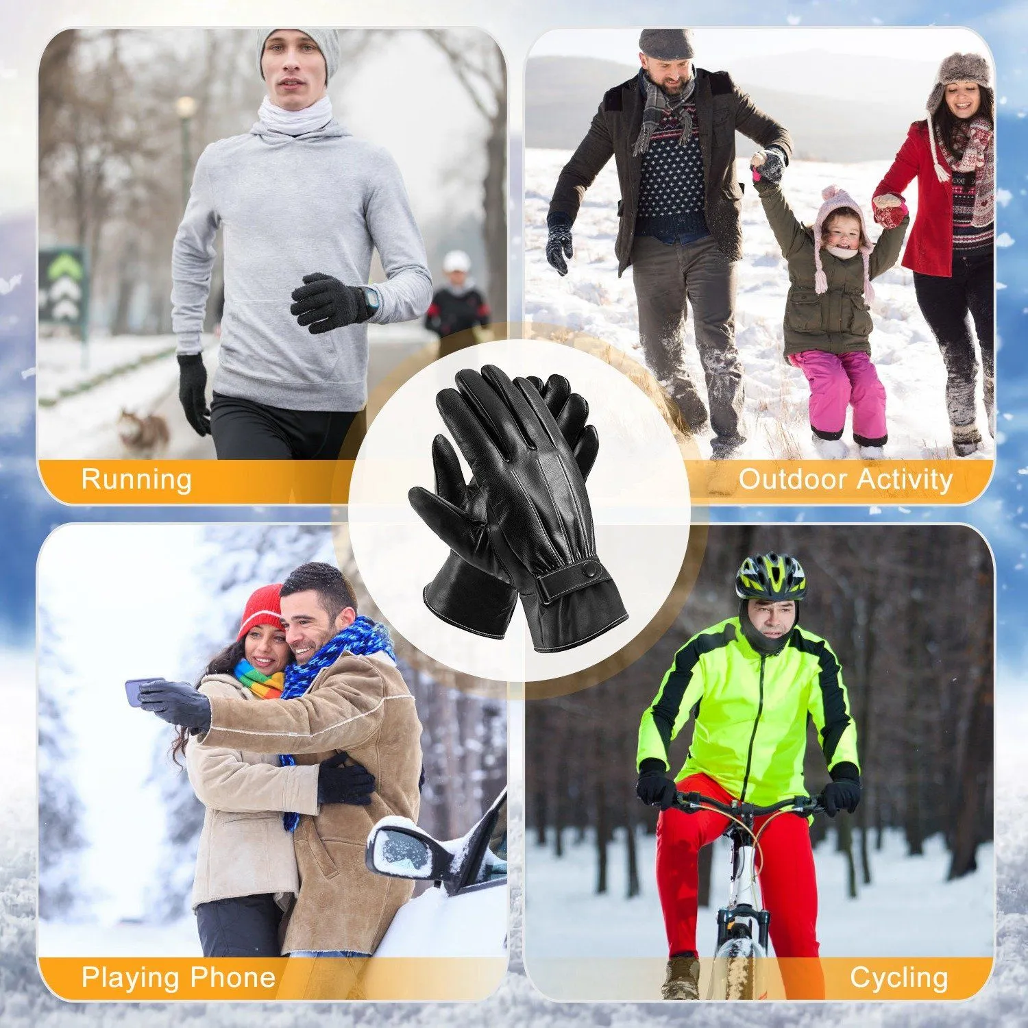 Men's Leather Winter Gloves Touchscreen