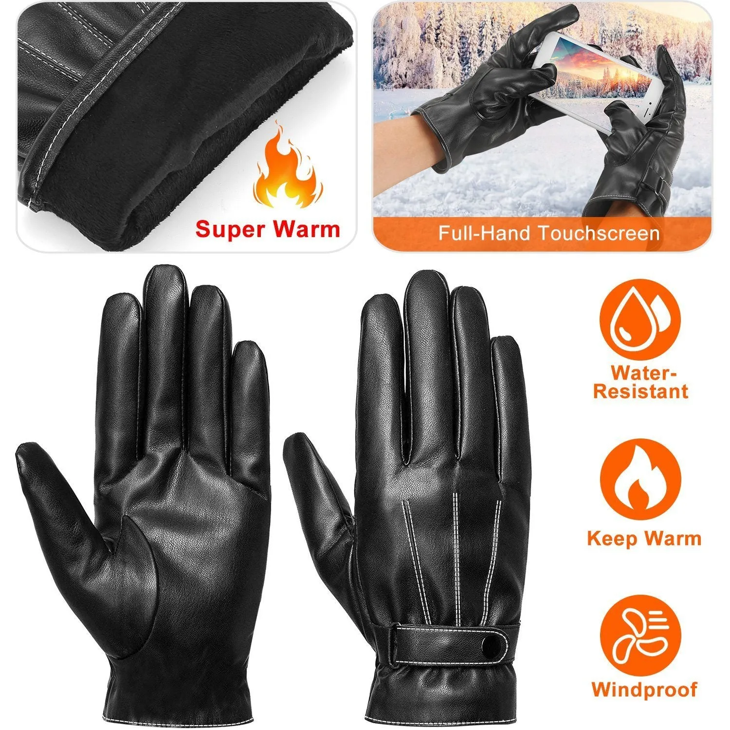 Men's Leather Winter Gloves Touchscreen