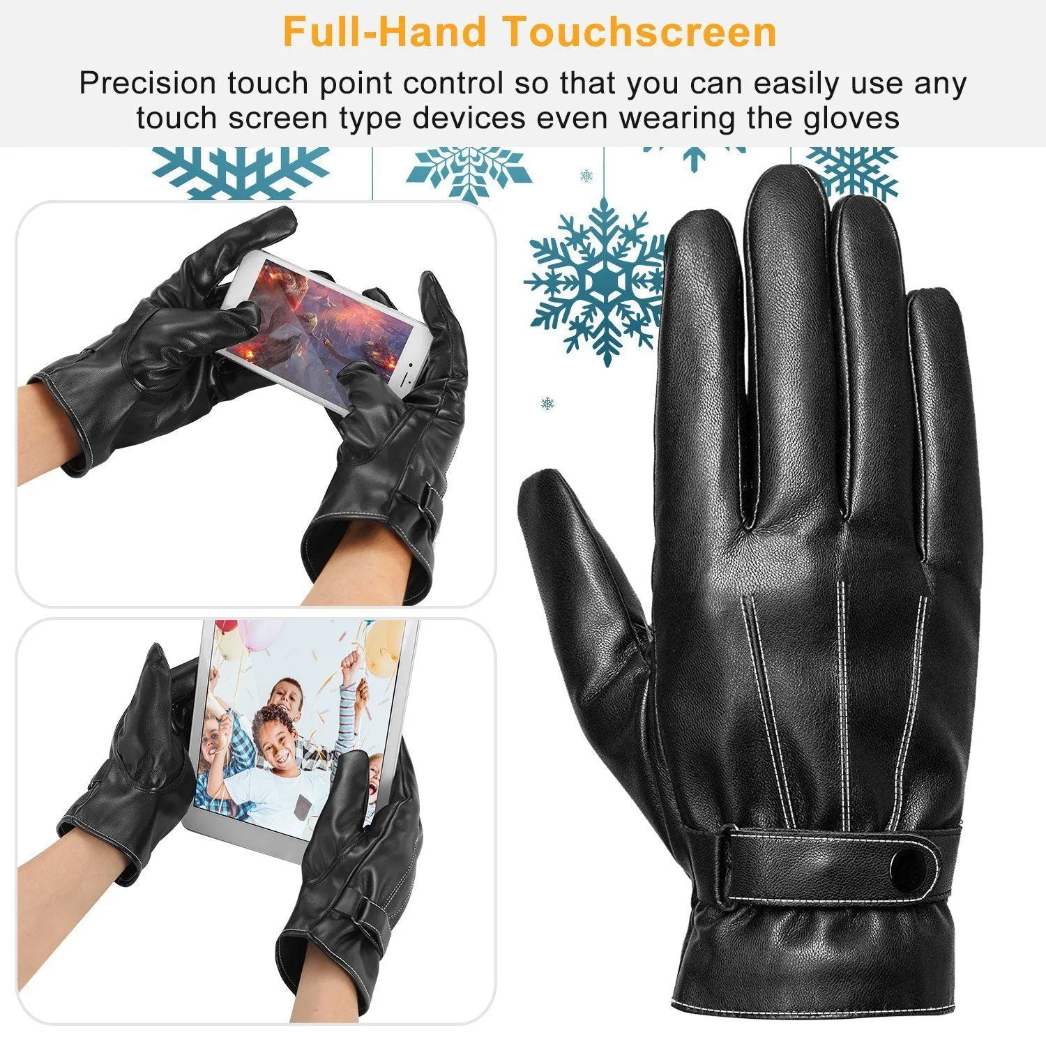 Men's Leather Winter Gloves Touchscreen