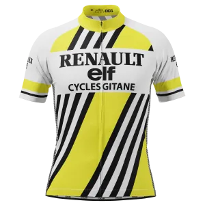 Men's Retro Auto Yellow Short Sleeve Cycling Jersey