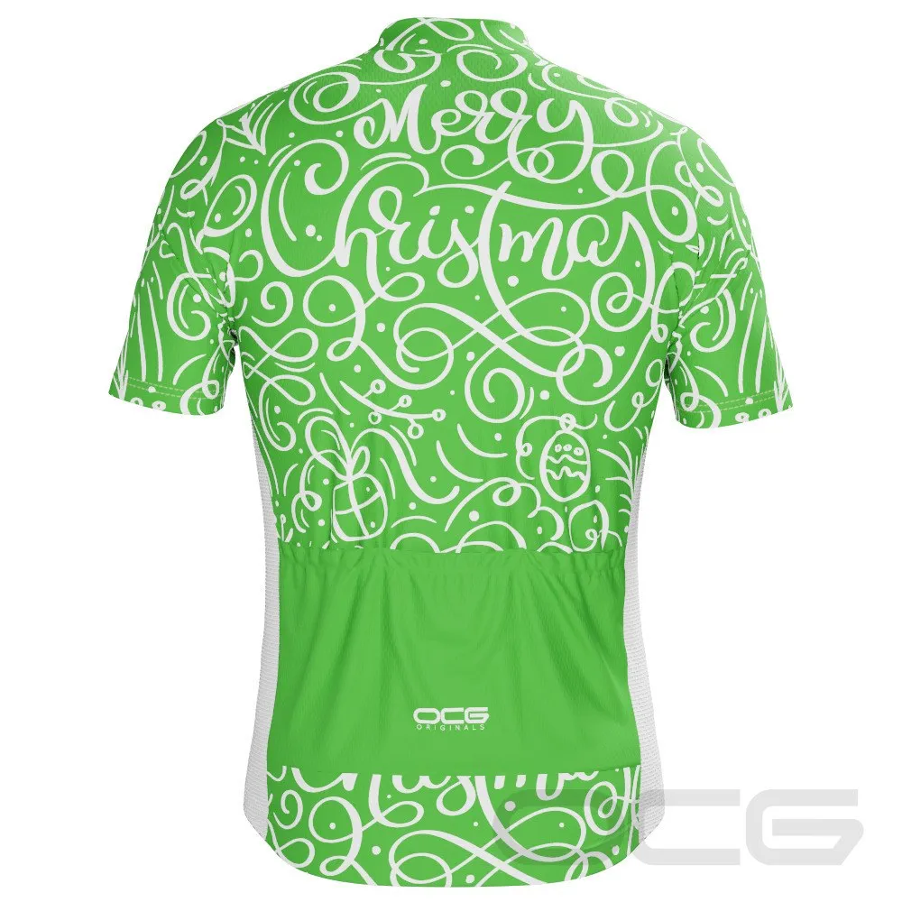 Men's Swirly Merry Christmas Short Sleeve Cycling Jersey