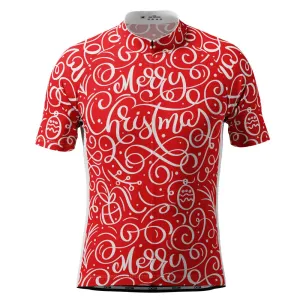 Men's Swirly Merry Christmas Short Sleeve Cycling Jersey