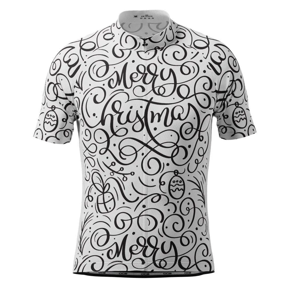 Men's Swirly Merry Christmas Short Sleeve Cycling Jersey