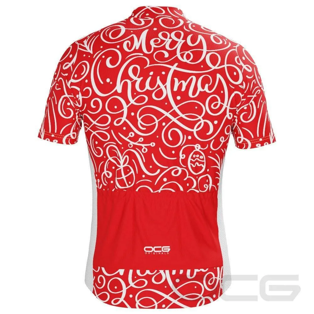 Men's Swirly Merry Christmas Short Sleeve Cycling Jersey