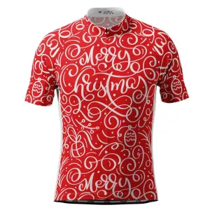 Men's Swirly Merry Christmas Short Sleeve Cycling Jersey