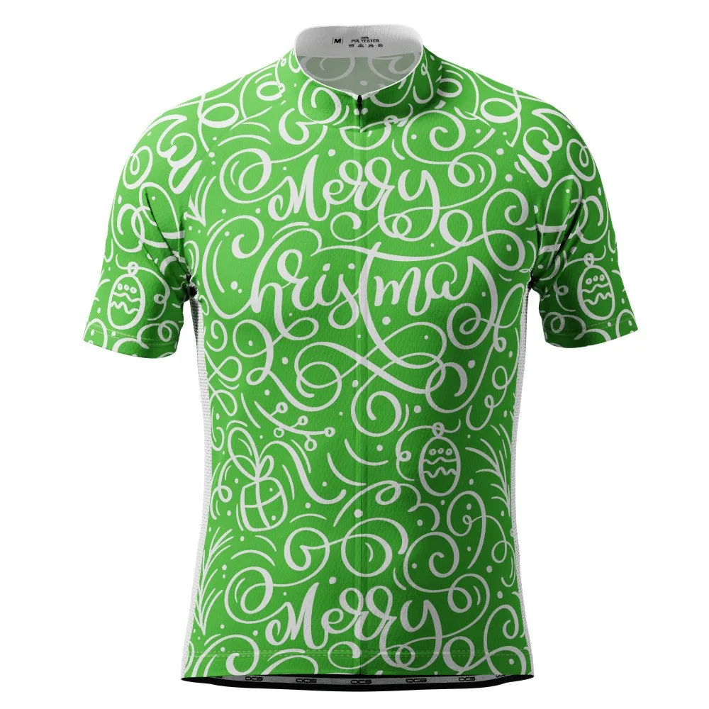 Men's Swirly Merry Christmas Short Sleeve Cycling Jersey