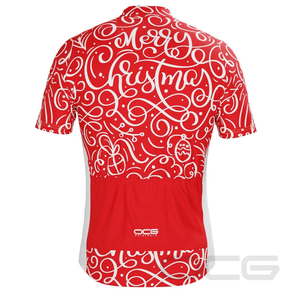 Men's Swirly Merry Christmas Short Sleeve Cycling Jersey