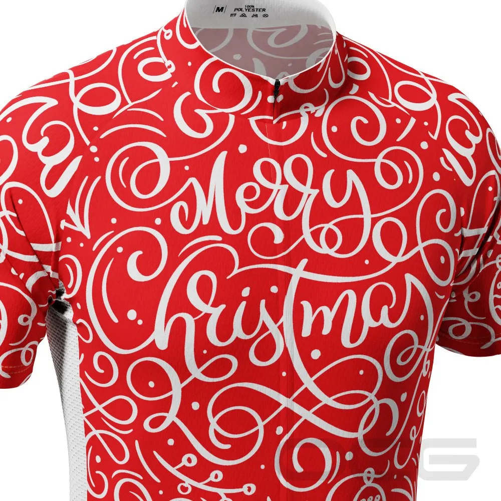 Men's Swirly Merry Christmas Short Sleeve Cycling Jersey