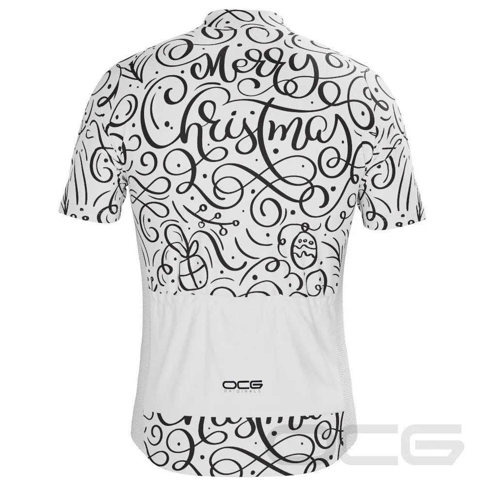 Men's Swirly Merry Christmas Short Sleeve Cycling Jersey