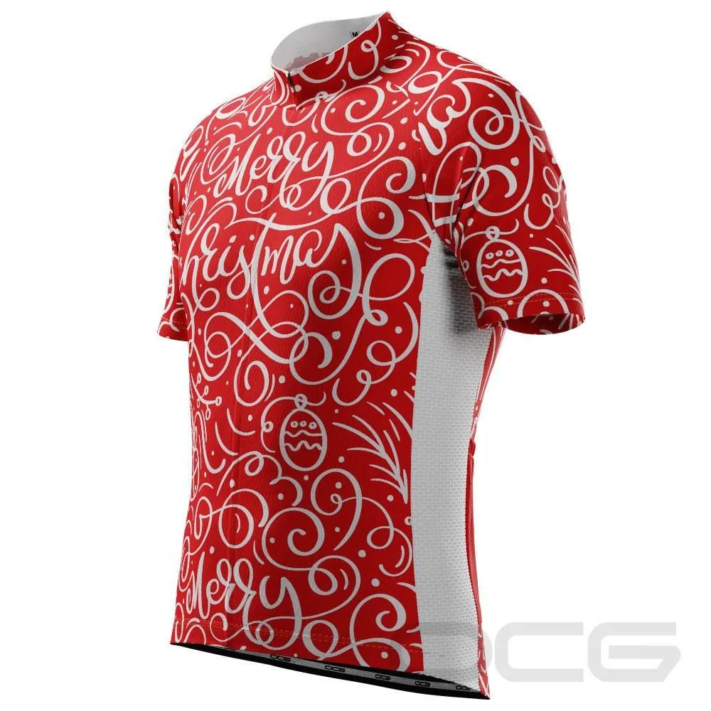 Men's Swirly Merry Christmas Short Sleeve Cycling Jersey