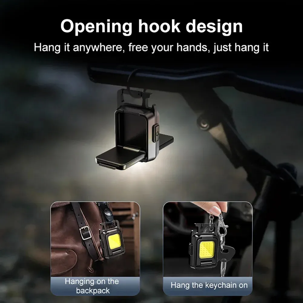 Mini LED Flashlight Keychain Light Double COB Lights USB Rechargeable Work Lights Fishing Lanterna with Magnet Built-in Battery