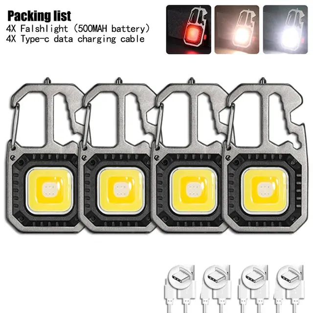 Mini LED Flashlight Work Light Rechargeable Keychain Lamp Outdoor Camping Torch Portable Pocket Wrench Screwdriver Safety Hamme