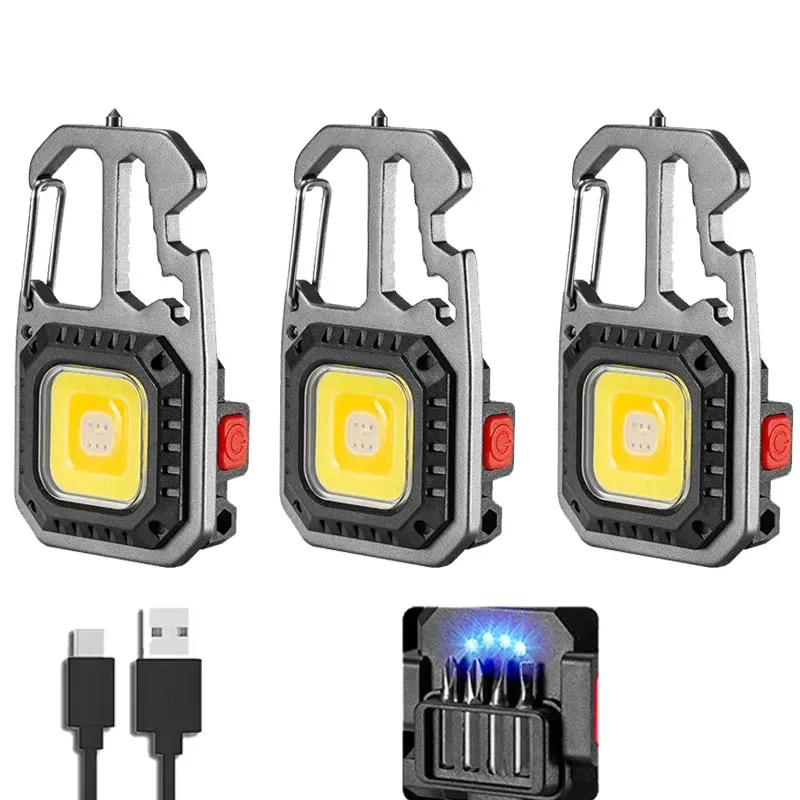 Mini LED Flashlight Work Light Rechargeable Keychain Lamp Outdoor Camping Torch Portable Pocket Wrench Screwdriver Safety Hamme