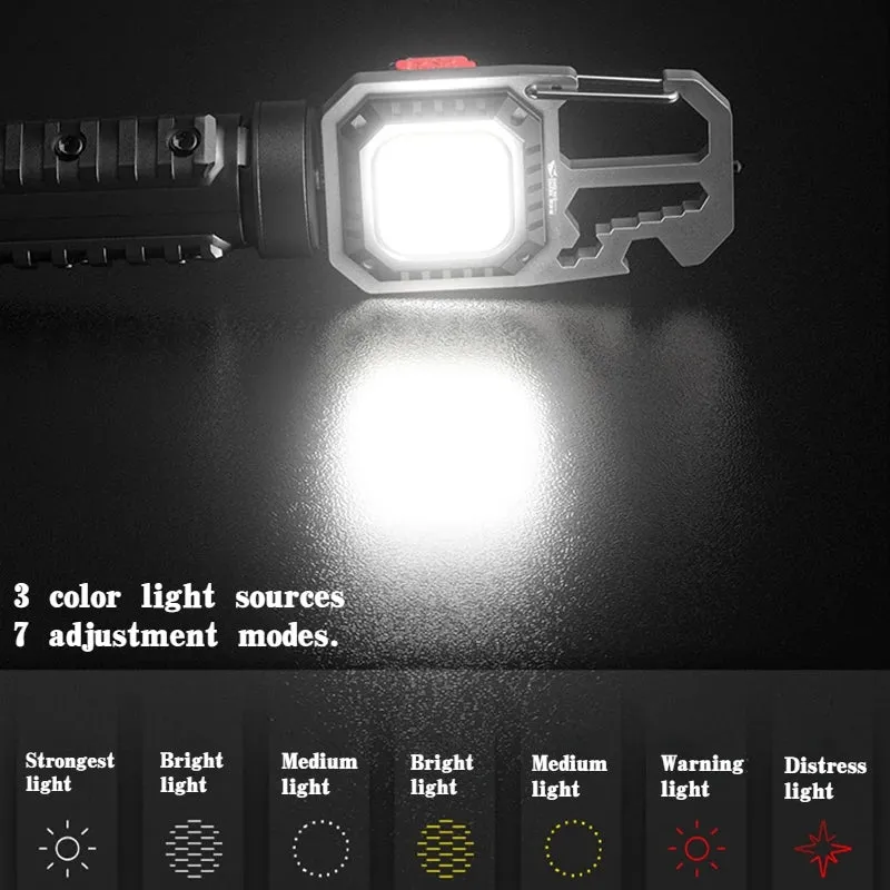 Mini LED Flashlight Work Light Rechargeable Keychain Lamp Outdoor Camping Torch Portable Pocket Wrench Screwdriver Safety Hamme