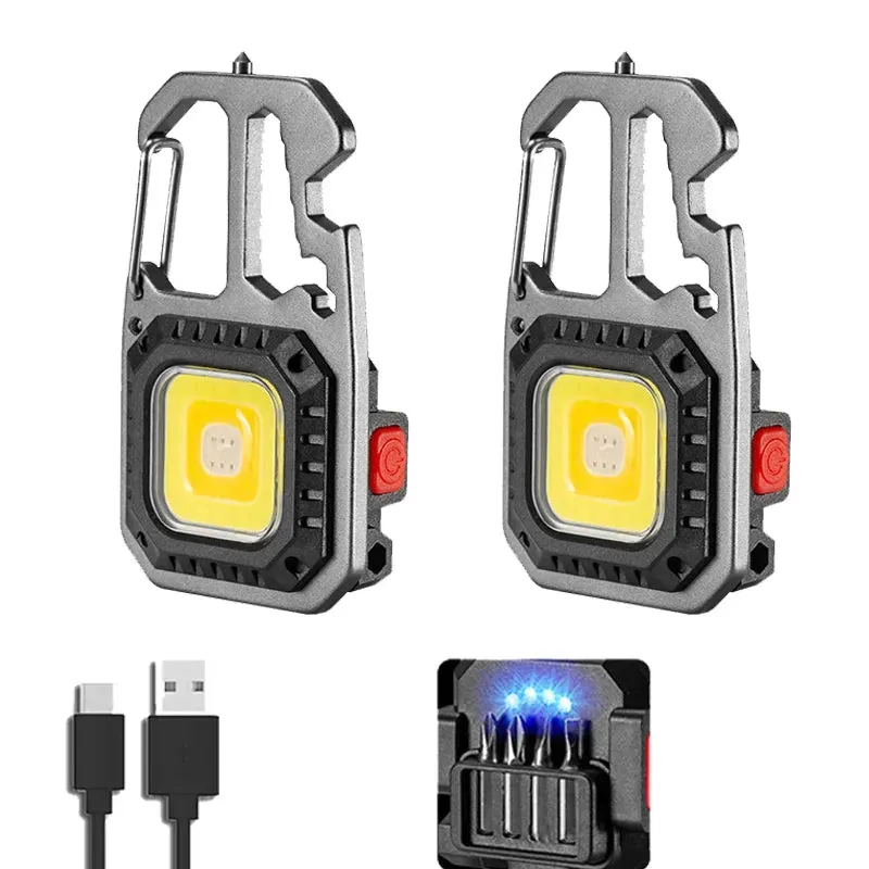 Mini LED Flashlight Work Light Rechargeable Keychain Lamp Outdoor Camping Torch Portable Pocket Wrench Screwdriver Safety Hamme